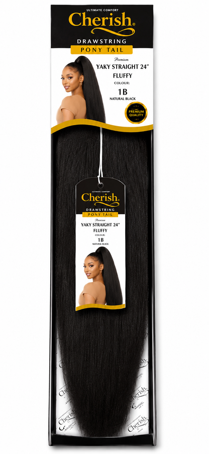 CHERISH SYNTHETIC LONG DRAWSTRING PONYTAIL - YAKY STRAIGHT 24 INCH FLUFFY