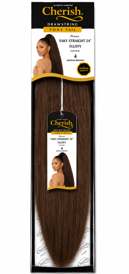 CHERISH SYNTHETIC LONG DRAWSTRING PONYTAIL - YAKY STRAIGHT 24 INCH FLUFFY