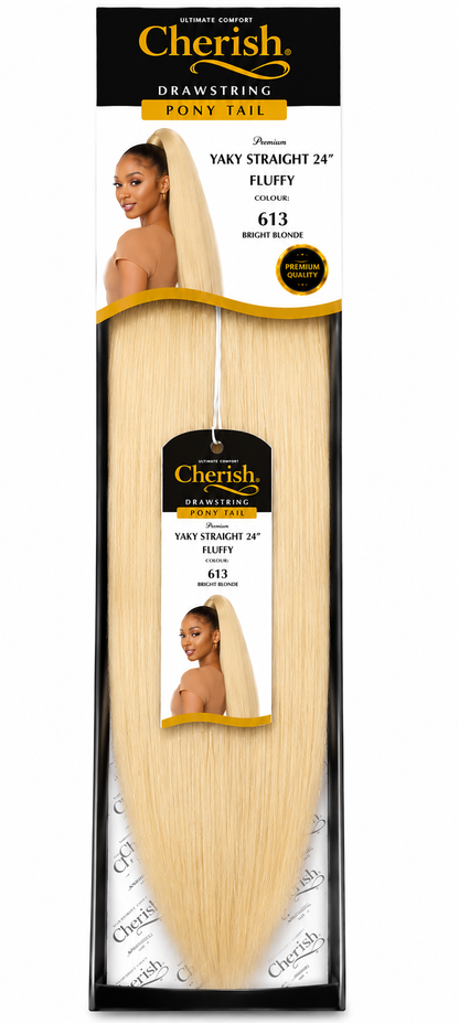 CHERISH SYNTHETIC LONG DRAWSTRING PONYTAIL - YAKY STRAIGHT 24 INCH FLUFFY