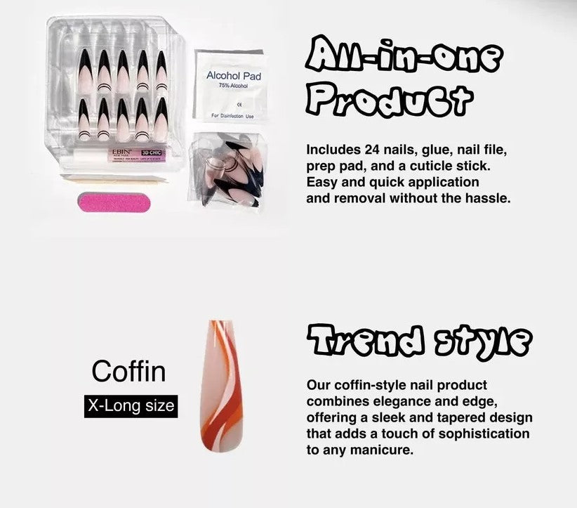 Ebin New York Brooklyn Hottie Collection Nails Set 24pcs With Glue