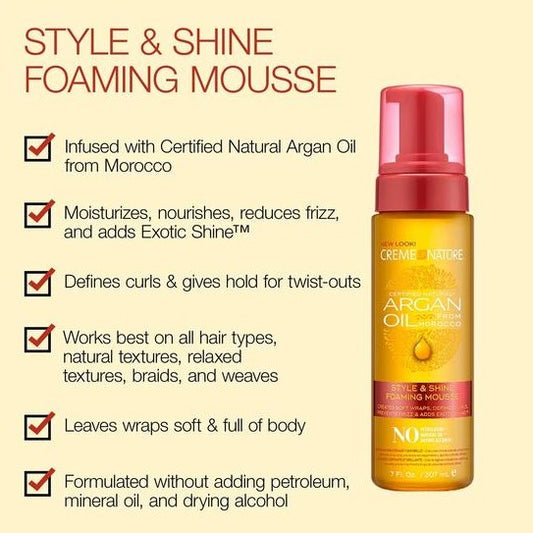Creme of Nature Argan Oil Style & Shine Foaming Mousse 207ml