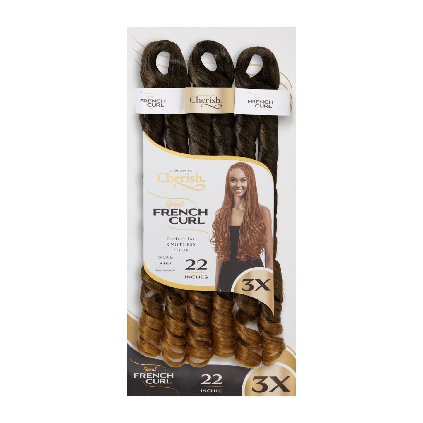 Cherish - 3 x Spiral French Curl 22"