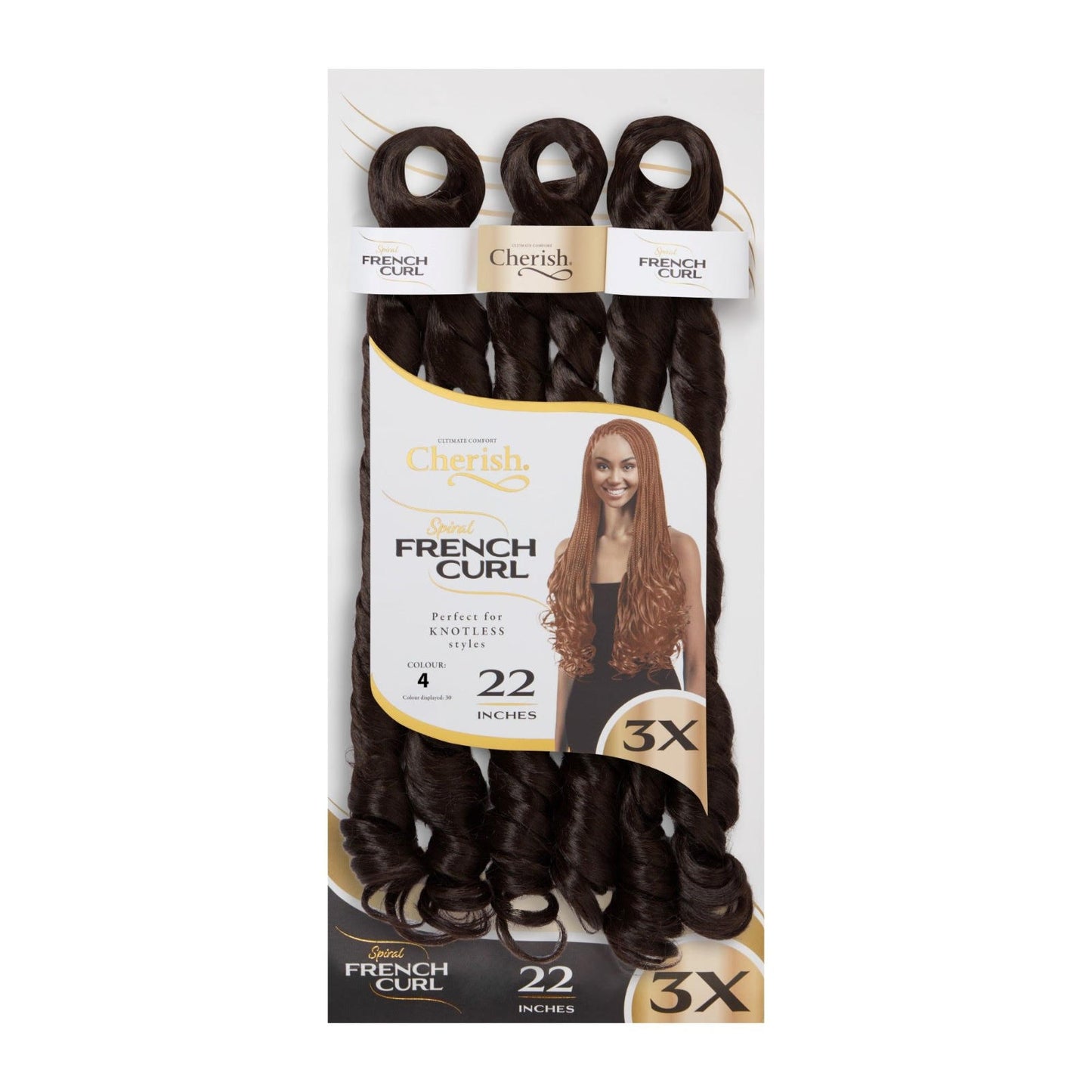 Cherish - 3 x Spiral French Curl 22"