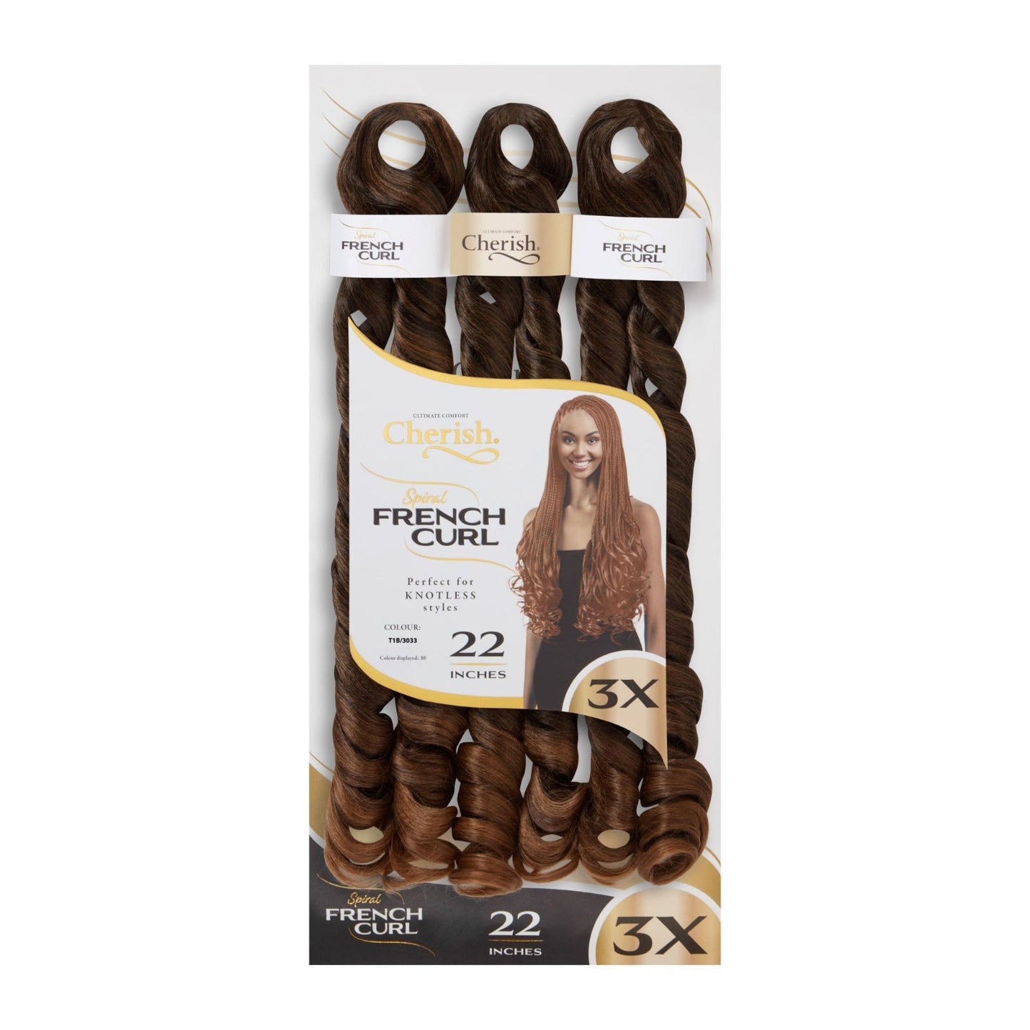 Cherish - 3 x Spiral French Curl 22"