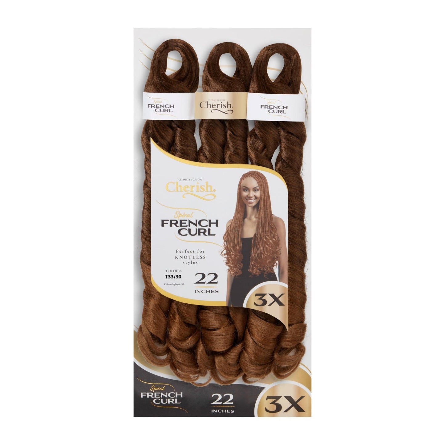 Cherish - 3 x Spiral French Curl 22"