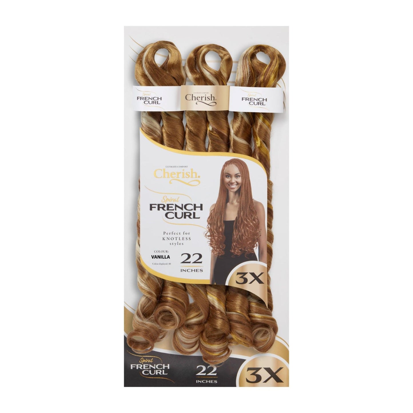 Cherish - 3 x Spiral French Curl 22"