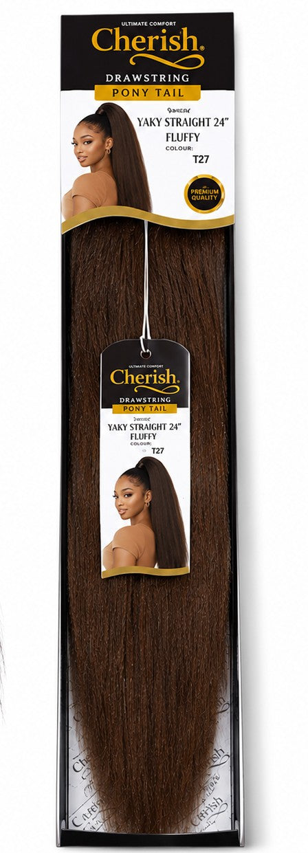 CHERISH SYNTHETIC LONG DRAWSTRING PONYTAIL - YAKY STRAIGHT 24 INCH FLUFFY