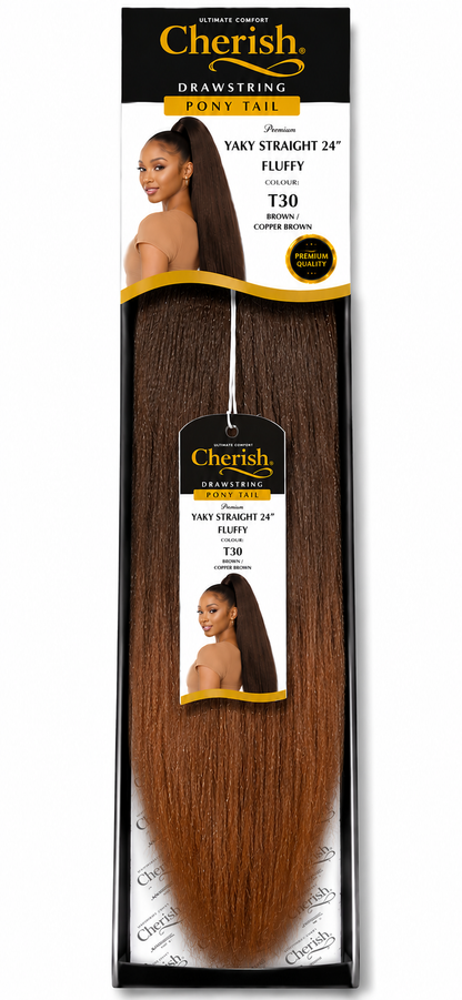 CHERISH SYNTHETIC LONG DRAWSTRING PONYTAIL - YAKY STRAIGHT 24 INCH FLUFFY