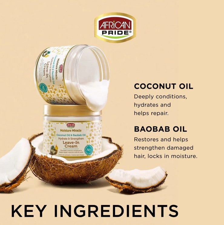 African Pride Moisture Miracle Coconut Oil & Baobab Oil Leave-In Cream 425g