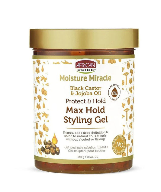 African Pride Moisture Miracle Black Castor & Jojoba Oil Max Hold Gel 510g