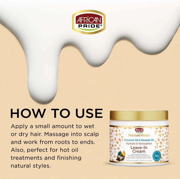 African Pride Moisture Miracle Coconut Oil & Baobab Oil Leave-In Cream 425g