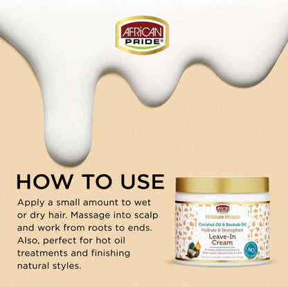 African Pride Moisture Miracle Coconut Oil & Baobab Oil Leave-In Cream 425g