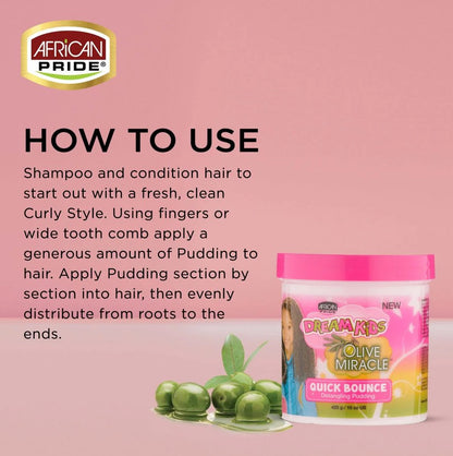 African Pride Dream Kids Olive Miracle Quick Bounce Hair Detangling Pudding 425g